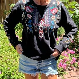Beautiful Johnny Was Pullover Sweatshirt, incredible Embroidery and Details, Med